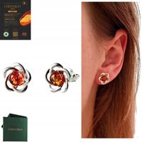 KOLCZYKI SREBRNE z CERTYFIKOWANYM Bursztynem ŚLICZNE Sztyft SREBRO 925