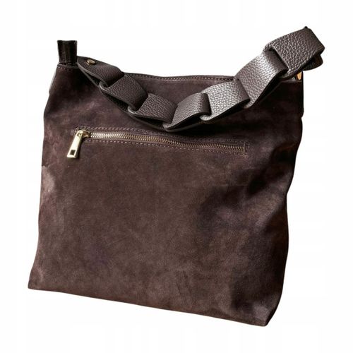 Czekoladowa zamszowa torebka brązowa shopper ZAMSZ NATURALNY Vera Pelle na Arena.pl