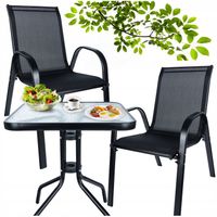 Stolik Balkonowy Szklany + 2 Krzesła Meble Ogrodowe Na Taras Balkon Zestaw