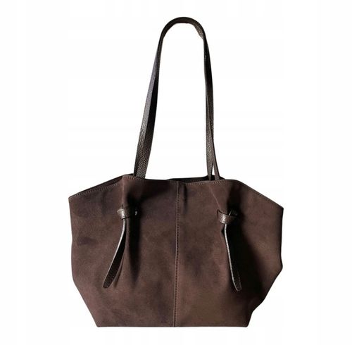 Czekoladowa torebka zamszowa shopper brąz SKÓRA ZAMSZ NATURALNY Vera Pelle na Arena.pl