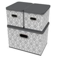 Pudełka do przechowywania z pokrywką 3 sztuki w szare liście