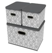 Pudełka do przechowywania z pokrywką 3 sztuki w szare liście