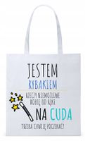 Dla Wędkarza Rybaka Torba Eco Biała Shopper Z Nadrukiem Ze Zdjęciem
