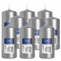 ZESTAW 9 ŚWIEC STOŁOWYCH WALEC KLASYCZNA ŚWIECZKA 10cm SREBRNA