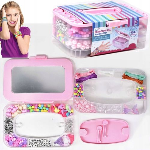 ZESTAW DO TWORZENIA BIŻUTERII BRANSOLETEK KORALIKI KUFEREK Z LUSTERKIEM na Arena.pl