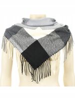 Versoli - miękka i ciepła chusta z frędzlami krata czarny szary 8# HIT