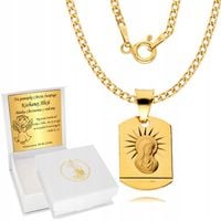 Łańcuszek Złoty 925 Medalik Chrzest Komunia Grawer