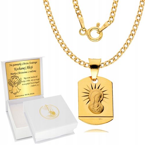 Łańcuszek Złoty 925 Medalik Chrzest Komunia Grawer na Arena.pl