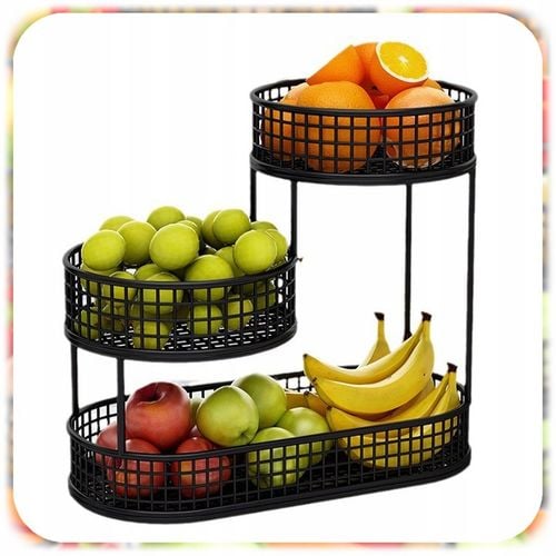 KOSZ NA OWOCE WARZYWA 3 POZIOMOWY METALOWY CZARNY KOSZYK STOJAK na Arena.pl