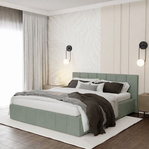 ŁÓŻKO TAPICEROWANE DO SYPIALNI 140x200 ŁÓŻKO PREMIUM Z POJEMNIKIEM MIĘTOWE na Arena.pl