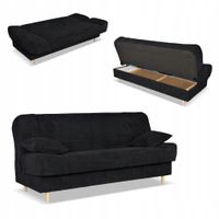 Kanapa sofa Belito rozkładana pojemnik f spania BONELL czarna sztruks