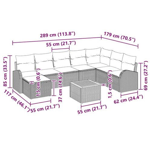 Zestaw Sof na Ogród z poduszką 9 pcs Beżowy Polirattan na Arena.pl