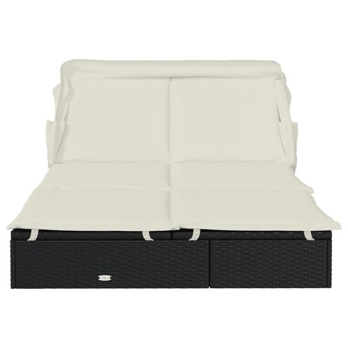 Leżak 2-os., składany dach, czarny, 213x118x97 cm, polirattan na Arena.pl