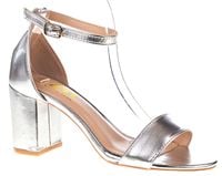 Sandały damskie na obcasie słupku 7,5 cm. srebrne Rozmiar obuwia - 41