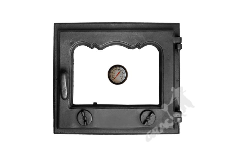DRZWI D1 PRAWE - 33X38 CM + TERMOMETR 0-500°C żeliwne do pieca piecowe kaflowe zdjęcie 1