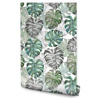 Tapeta Do Salonu Malowane LIŚCIE Monstera Rośliny