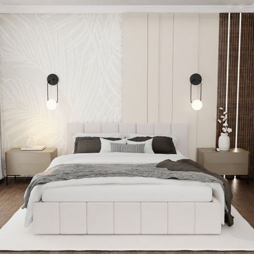 ŁÓŻKO TAPICEROWANE DO SYPIALNI 140x200 ŁÓŻKO PREMIUM Z POJEMNIKIEM KREMOWE na Arena.pl