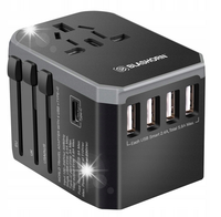 ŁADOWARKA PRZEJŚCIÓWKA PODRÓŻNA ADAPTER USA GB EU 4xUSB 1xUSB-C POKROWIEC