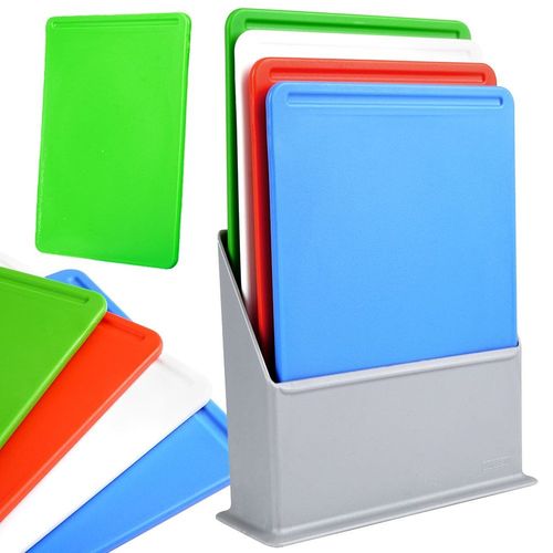 4x Deski Kuchenne do Krojenia Żywności w Stojaku Plastikowe Zestaw Desek na Arena.pl