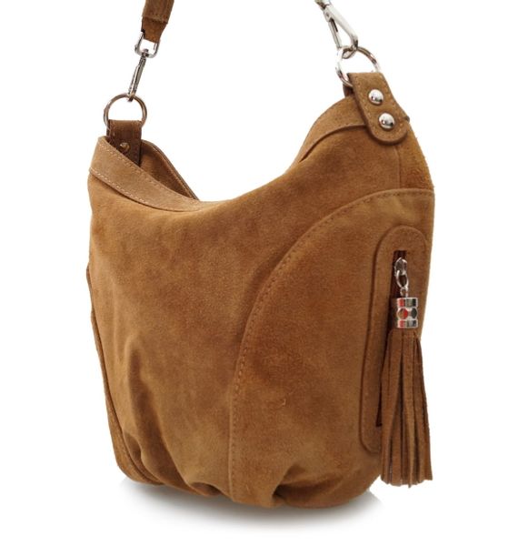 VERA PELLE torebka zamszowa worek z frędzelkami i paskiem V322 zielona zdjęcie 5