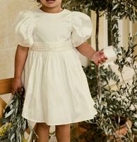 Kość słoniowa - Sukienka z tafty z kokardą 9-12M