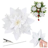 kwiat na choinkę z klipsem boże narodzenie xxl 14 cm brokat biały woz04b