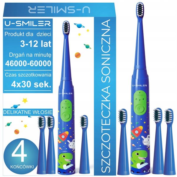 SZCZOTECZKA SONICZNA DLA DZIECI ELEKTRYCZNA DO ZĘBÓW 3 TRYBY 4 KOŃCÓWKI zdjęcie 3