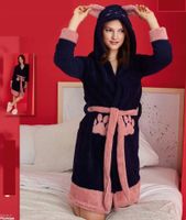 Szlafrok damski z kapturem miękki pluszowy soft granatowy XXL