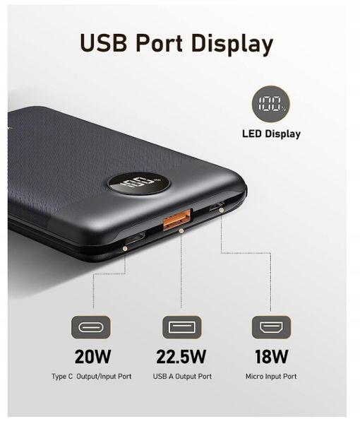 Mini power bank 10000mah powerbank 22,5w pd qc3.0 szybkie ładowanie usb c zdjęcie 4