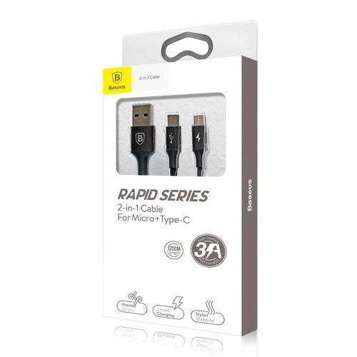 Kabel Usb Baseus Rapid 2W1 Micro + Usb-C 3A 1.2M (Czarny) na Arena.pl