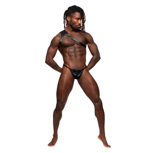 male power leather harness regulowane szelki z imitacji skory czarne na Arena.pl