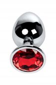 silver anal plug toyfa metal with red round shaped gem,