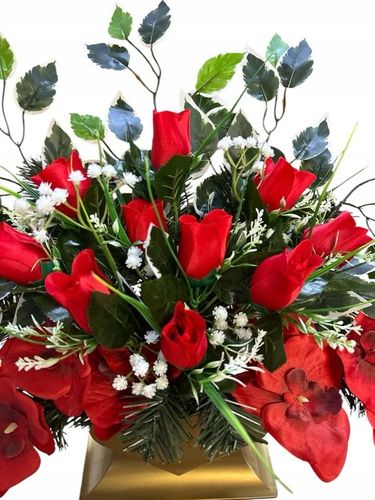 KOMPOZYCJA CMENTARZ STROIK GRÓB BUKIET SZTUCZNY WIĄZANKA SERCE RÓŻE STANPOL na Arena.pl