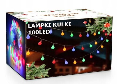 LAMPKI CHOINKOWE KULKI 100LED MULTIKOLOR 15m - STAŁE ŚWIECENIE na Arena.pl