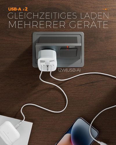 TESSAN Adapter podróżny EU-UK wtyczka podróżna z 2xUSB 3w1 na Arena.pl