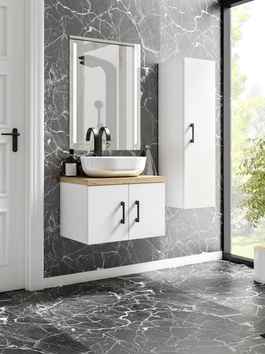 Szafka łazienkowa wisząca MARKUS 80 biały/dąb  z umywalką BLANCO (W3) na Arena.pl