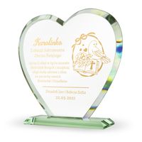 STATUETKA SERCE ze szkła prezent na CHRZEST pamiątka chrztu GRAWER