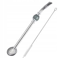 Yerba Mate Bombilla z Szarym Kamieniem 21cm + Czyścik