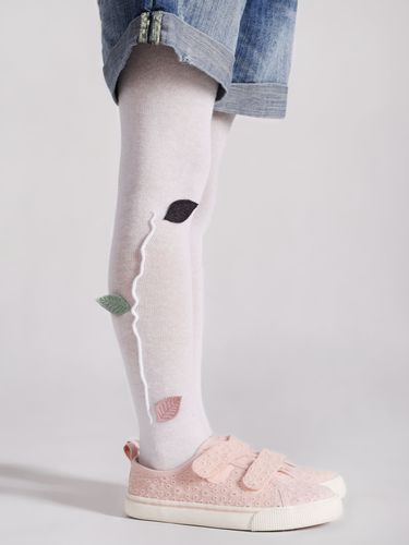 Rajstopy dziewczęce bawełniane z elementem 3D listek białe 104-110 YOCLUB na Arena.pl