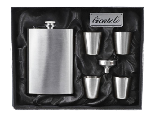 Srebrna Piersiówka z Czterema Kieliszkami i Lejkiem w Zestawie na Prezent na Arena.pl