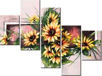 100 75CM OBRAZ 5 ELEM SŁONECZNIKI KORALU ŚCIENNY