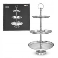 Patera na ciasto owoce piętrowa metalowa 30x50 cm 3 poziomowa srebrna