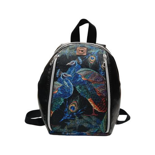 Mały Plecak Czarny z Motywem Pawia – Handmade na Arena.pl