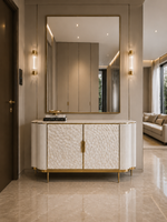 Komoda ecru złota glamour 150x40x88 ryflowana z muszlami morskimi