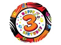 Balon foliowy "Happy Birthday - z cyfrą 3", 45 cm (18 cali) [balon na hel]