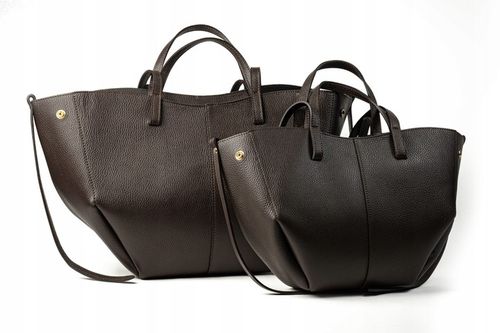 Torebka Damska Duża Skórzana Shopper Włoska Elegancka Czekoladowa na Arena.pl