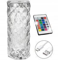 LAMPA STOŁOWA KRYSZTAŁOWA DOTYKOWA LED RGB + PILOT