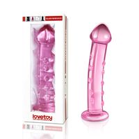 dildo szklane lovetoy z wypustkami różowe 14 cm