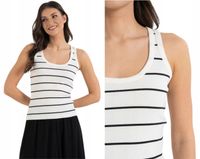 Bluzka Koszulka Damska Bokserka w Paski Prążkowana Bawełniana Biała MORAJ M