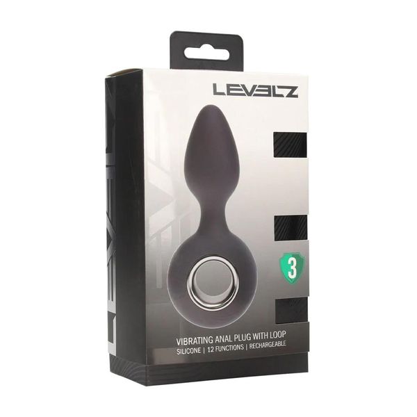 Vibrating Silicone Anal Plug With Loop - Black zdjęcie 2